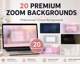 20 fondos premium para Zoom, oficinas virtuales, Google Meet y Teams. Descarga digital profesional.