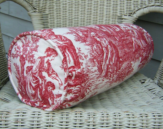 Bolster Pillow in a Beautiful Red Toile With Matching Welted Etsy