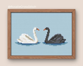 Black and White Swan Cross Stitch PDF Embroidery Pattern - Nursery Decor - Instant PDF Download.