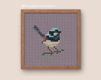 Fairywren Cross Stitch Pattern: Australian Bird Embroidery (PDF Download)