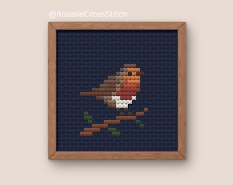 Patrón de bordado de punto de cruz Red Robin - Bosque - Descarga PDF instantánea.