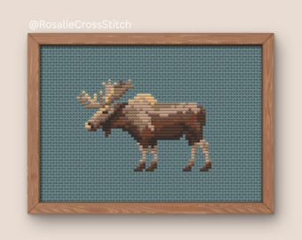 Moose Cross Stitch Embroidery Pattern - Woodland - Instant PDF Download.