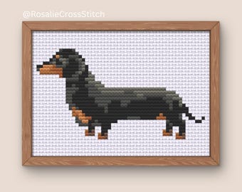Dachshund Black and Tan Cross Stitch Embroidery Pattern - Instant PDF Download.