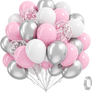 Pink Silver Balloon Garland, DIY Balloon Arch Kit, Unicorn Theme Wedding, Baby Shower, Birthday Party, Silver Confetti Balloon Bridal Shower