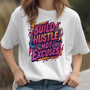 Hustle Spruch PNG: Retro Neon Typografie (Digitaler Download)