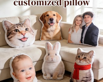 Custom Pet Photo Pillow, Handmade Plush Pet Cushion, Personalized Dog or Cat Pillow for Bedroom Sofa or Memorial Gift