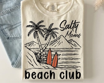 Summer SVG: Salty Moms Beach Club Png, Beach Life, Coastal Palm Surf Shirt Design (Digital Download)