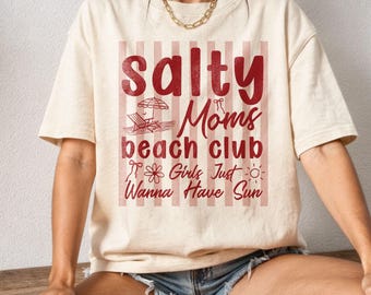 Trendy Summer SVG: Salty Moms Beach Club Png, Funny Beach Life Mom Shirt Design (Digital Download)