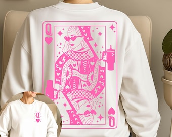 Queen of Hearts SVG: Pink Valentine Playing Card Artwork (Digital Download)