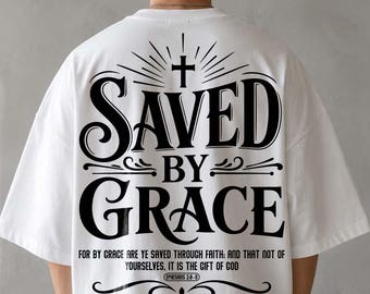 Christliche PNG-Datei, „Errettet durch Gnade“-PNG-Datei, Epheser 2,8-9-Shirt, Retro-Grafik „Gnade“, Glaubens-PNG-Datei, Religiöse PNG-Datei, Trend-PNG-Datei, DTF-Digital