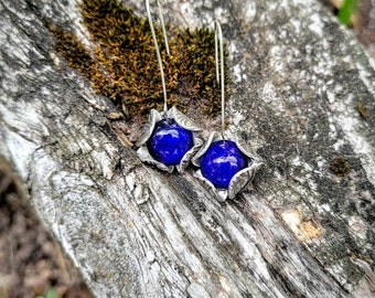 Blue/purple dichroic glass & sterling silver earrings