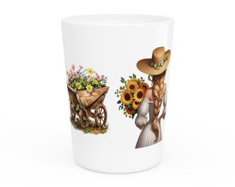 Vintage borrelglas meisje met vogels | Retro kinderkamerillustratie