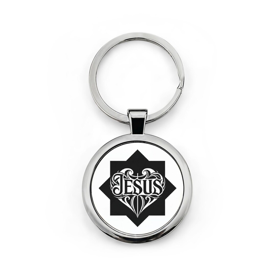 Heart Jesus Script Jesus Script Heart Design Round Stainless Steel Keychain | Christian ...