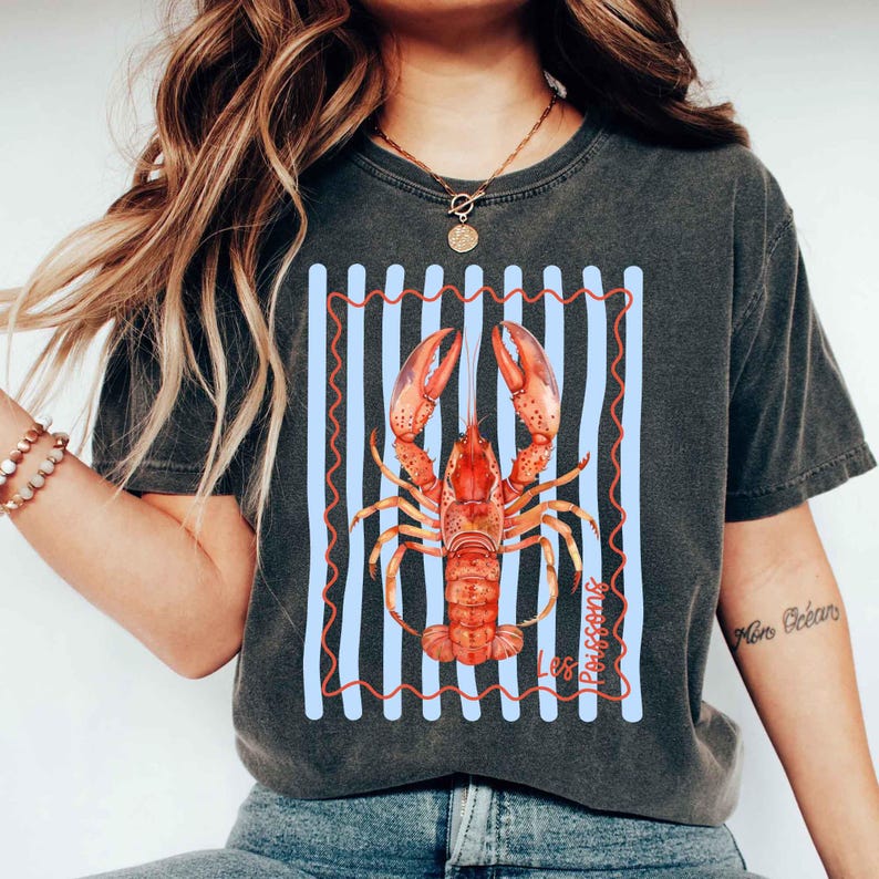 Comfort Colors Lobster Shirt, Coastal Graphic Tee for Women, Beach Vacation Shirt, Preppy Summer Tee, Nautical Lobster T Shirt 画像 2