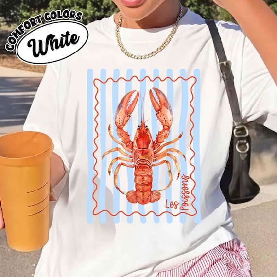 Comfort Colors Lobster Shirt, Coastal Graphic Tee for Women, Beach Vacation Shirt, Preppy Summer Tee, Nautical Lobster T Shirt