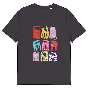 Bunte Katzen Kunst Shirt Unisex, Katzenliebhaber Kinder T-Shirt, Abstrakte Kitty Zeichnung T-Shirt