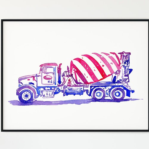Concrete Mixer Truck Print Cement Mixer Truck Poster Etsy