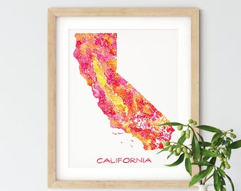 California Map Watercolor Art Print | California State Map Art