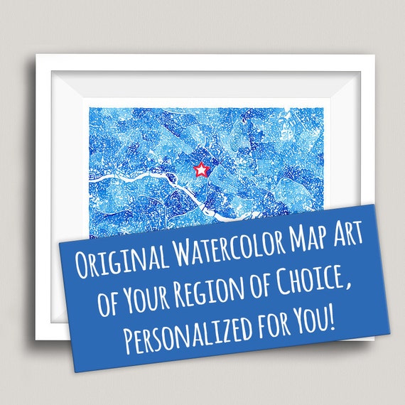 Personalized Watercolor Map Custom Map Art Original Art Etsy