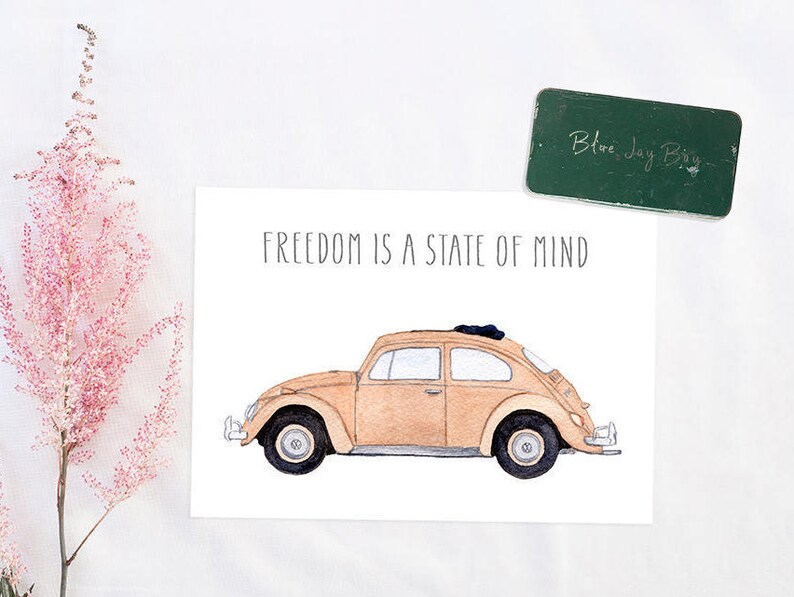 Volkswagen Beetle Art Print Mindfulness Gift Freedom Quote Etsy