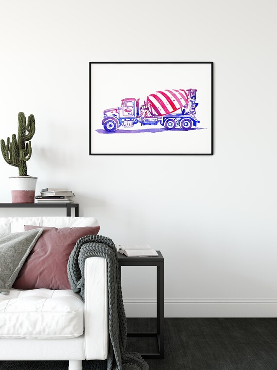 Cement Mixer Art Print Construction Truck Art Print Etsy