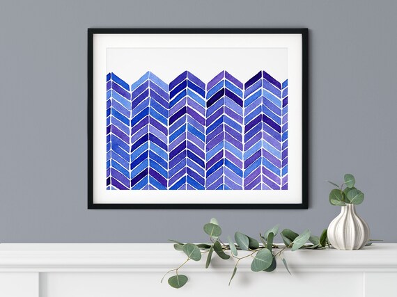 Watercolor Chevron Art Print Geometric Wall Art Gallery | Etsy