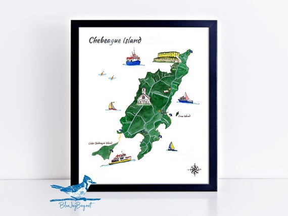 Chebeague Island Map Print Watercolor Map Of Chebeague Etsy