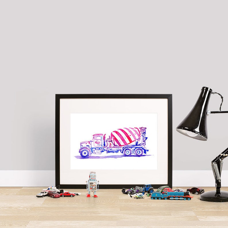 Cement Mixer Art Print Construction Truck Art Print Etsy