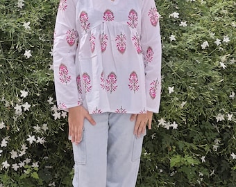 Kurti de algodón con estampado floral / Túnica étnica bohemia / RajsiRang
