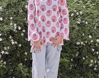 Kurti corto de algodón con estampado floral / Túnica étnica / Kurti informal cómodo para mujer / RajsiRang