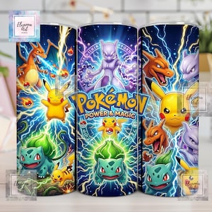 20オンス ピカチュウ タンブラーラップ、20オンス ピカチュウ スキニータンブラー昇華プリントデザイン、漫画キャラクターPNG、タンブラーラップPNG、デジタルダウンロード