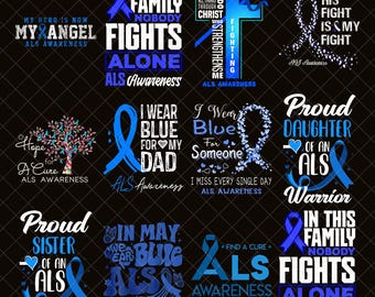 Designs ALS Awareness Png Bundle, ALS Png Bundle, Amyotrophic Lateral Sclerosis Png, Als Blue Ribbon Png, ALS Awareness, Commercial Use