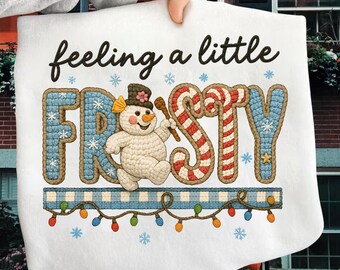 Yarn Crochet Feelin' a little frosty png, sublimation design download, Merry Christmas png, Cute Snowman png, Toddler Christmas, Winter png