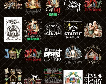 Christian Nativity Scene Png Bundle, Jesus Christmas PNG, Coquette Christmas Png, Christmas Tree Png, Distressed Christmas PNG