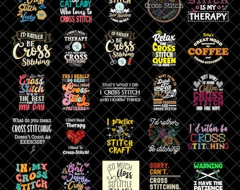 Cross Stitch Png Bundle, Cross Stitch Quotes PNG, Craft Lover Digital Download, Sarcastic Embroidery Sayings for Crafters Png