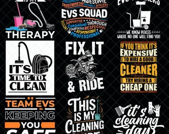 Cleaning PNG Bundle, Funny EVS Worker Quotes, This Is My Cleaning Shirt, Team EVS Squad Digital Download