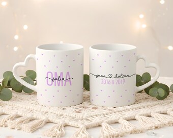 Personalized Grandma Mug with Heart Handle | Custom Gift with Name & Grandchildren’s Names | Coffee and Tea Mug | Ceramic | Mother’s Day