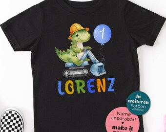 Personalized Dino Birthday Shirt with Name & Age | Construction Birthday T-Shirt for Kids | Dinosaur Excavator Gift for Boys