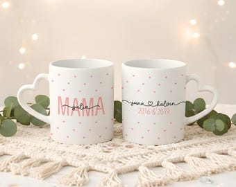 Personalized Mom Mug with Heart Handle | Custom Gift for Mom with Names & Kids’ Names | Mama Coffee Mug | Ceramic | Mother’s Day | Birthday