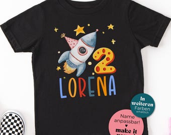 Rocket Birthday Shirt Personalized with Name & Age | Space Party Kids T-Shirt | Astronaut Birthday Outfit | Gift for Boy or Girl