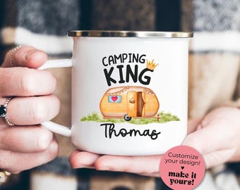Personalized Camping King Mug with Name | Custom Enamel Camping Mug | Camping Coffee Mug | Gift for Camper | Vanlife Camping Gift