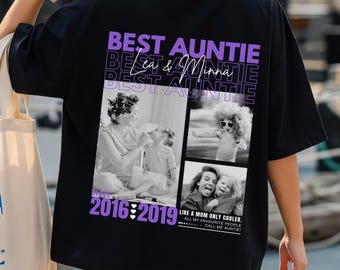 Personalized Shirt Best Auntie | Customizable with Name, Year and Photos | Custom Gift for Future Aunt | Birthday | Baby Announcement