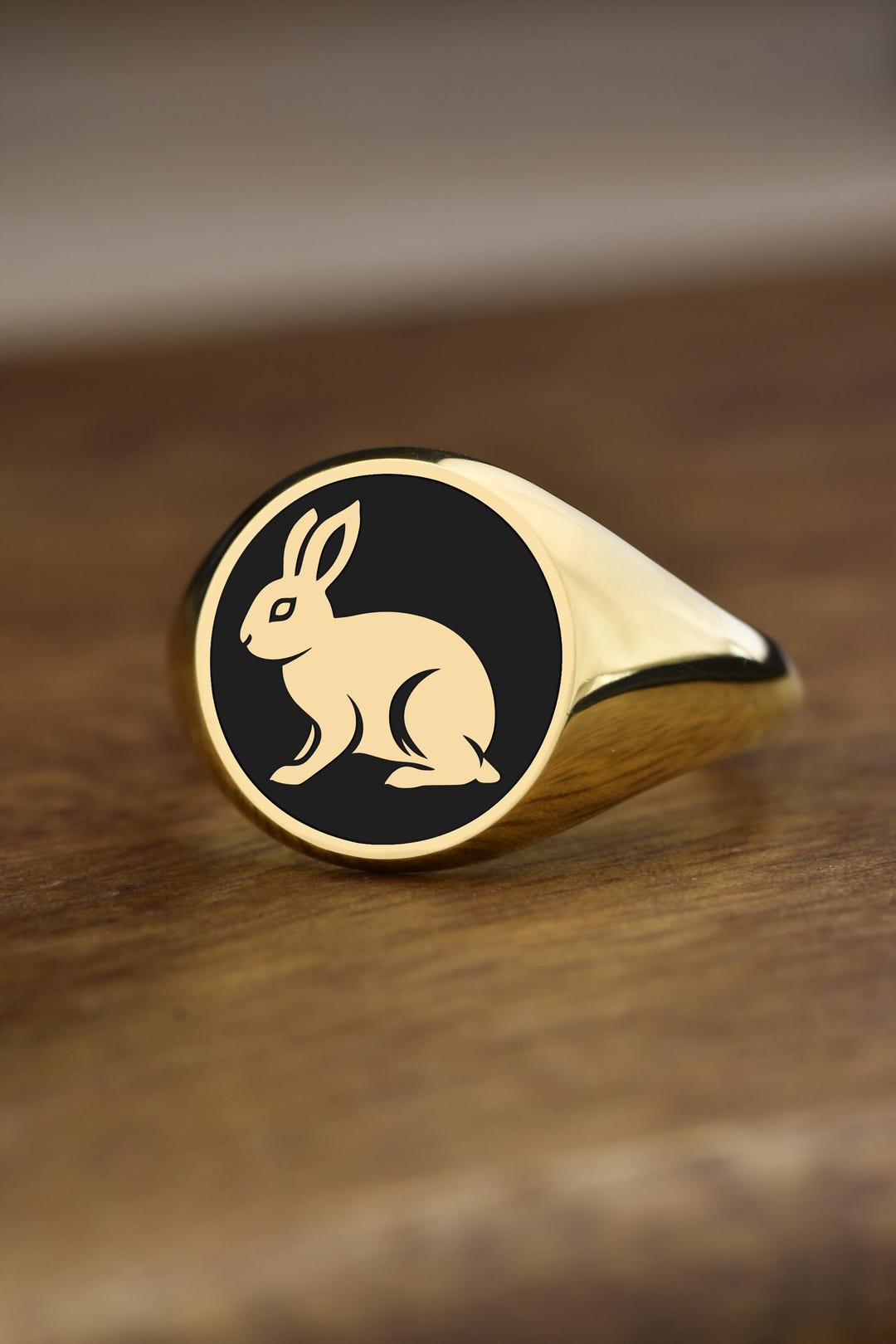14K Gold Rabbit Signet Ring, Hare Signet Ring, Chinese Horoscope Charm ...