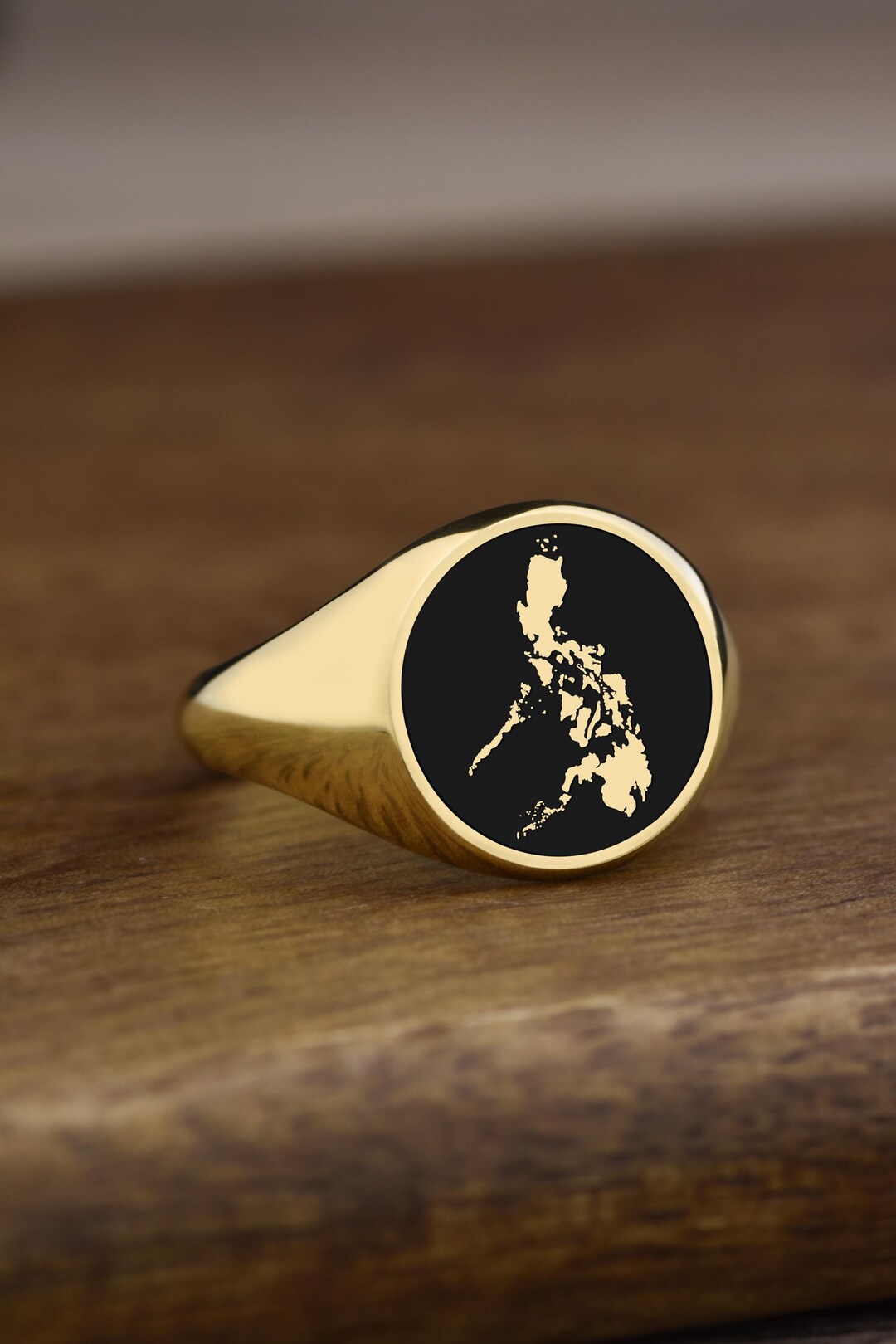 14K Gold Philippines Ring, Manila Ring, Country Map Black Enamel Ring ...