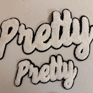 Pretty White Chenille Patch Large Medium Script Style