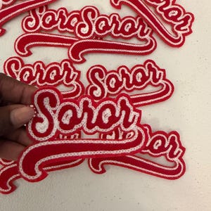 Soror Chenille Script Iron On Patch