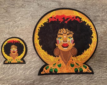 Afro Goddess Embroidered Patch – Black Woman Art Iron-On Appliqué