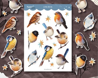 鳥のステッカーシート、A6マット紙ステッカー、手描きの鳥のイラスト