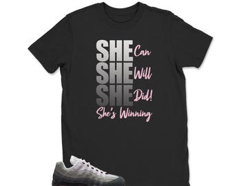 SHE Sneaker tee, Air Max 95 Pink Foam Sneaker Match T-Shirt Black, Pink & Silver