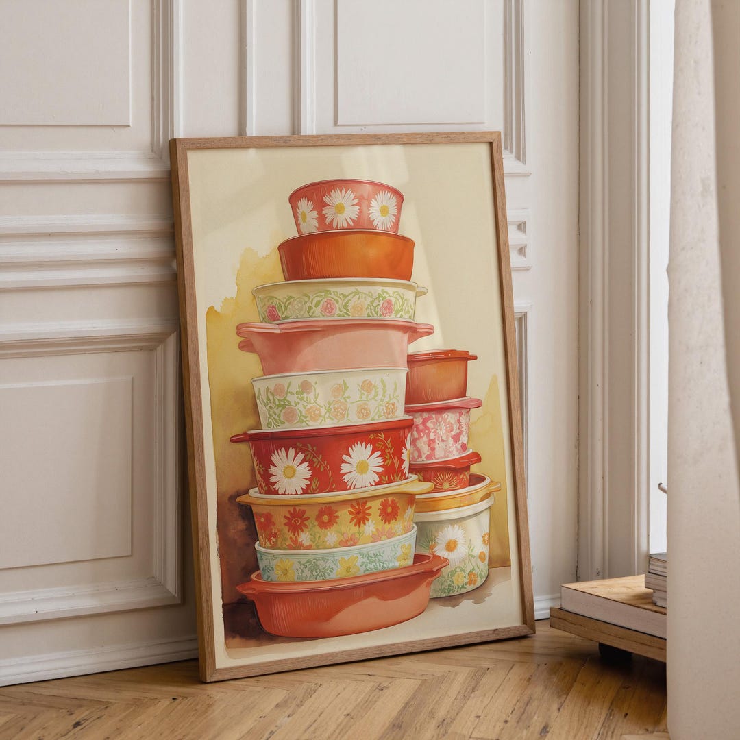 Pyrex Artwork Vintage Pyrex Daisy Wall Art Print, Retro Floral Kitchen Decor ...
